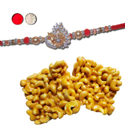 AMERICAN DIAMOND (AD) RAKHIS -AD 4120 A (Single Rakhi), 250gms of KajuPakam